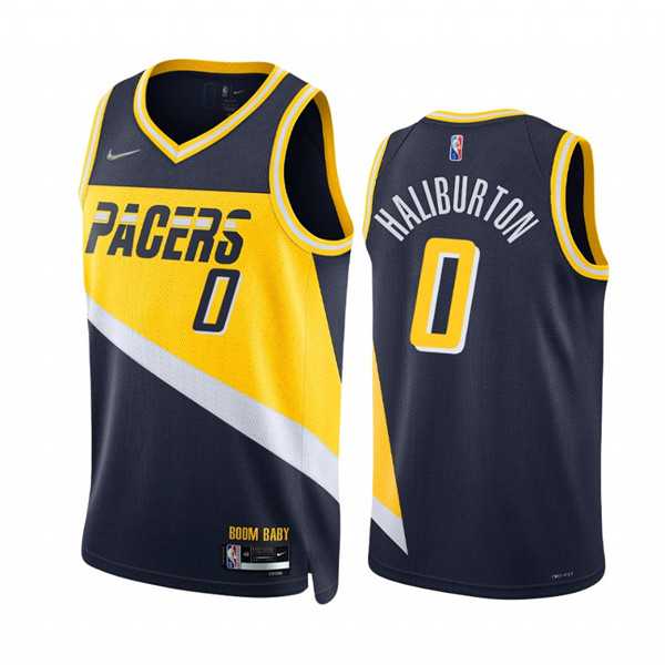 Men%27s Indiana Pacers #0 Tyrese Haliburton 2021-22 Navy City Edition 75th Anniversary Stitched Jersey Dzhi